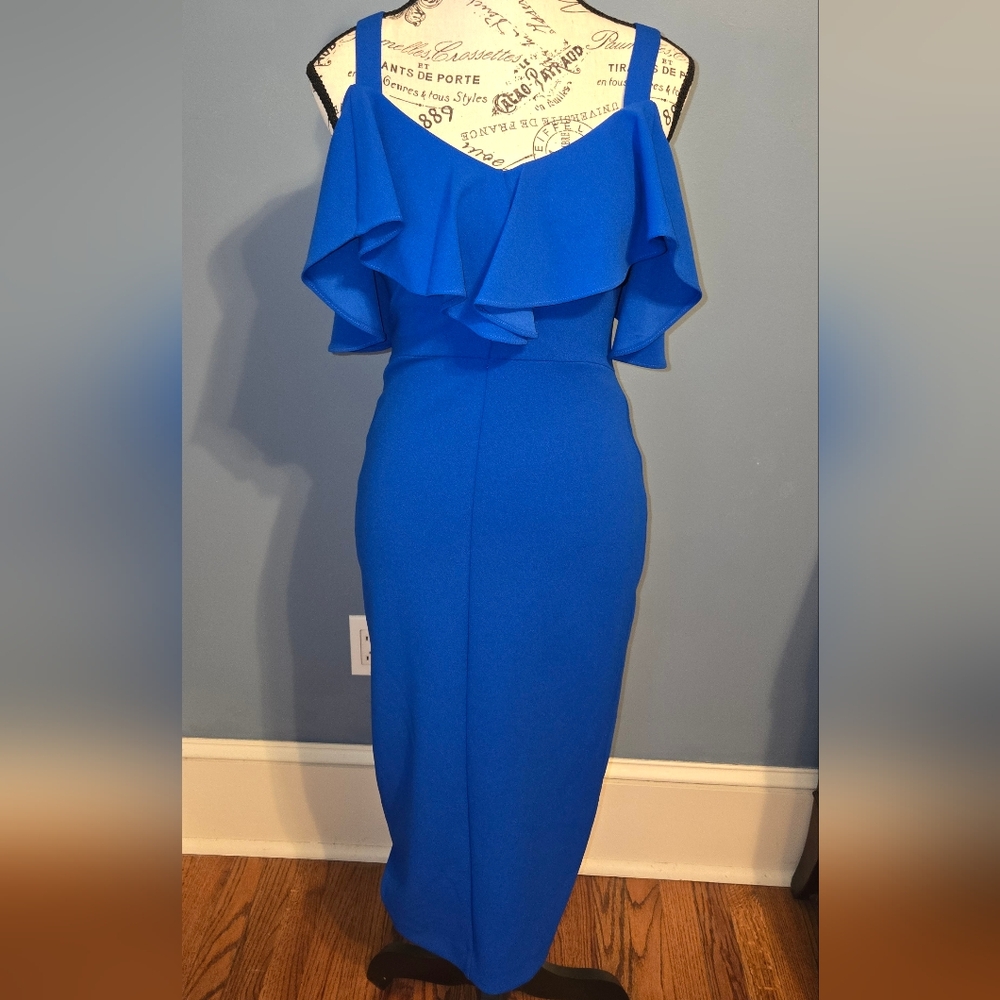 RACHEL Rachel Roy Blue Asymmetrical Pleated Sheath Dress